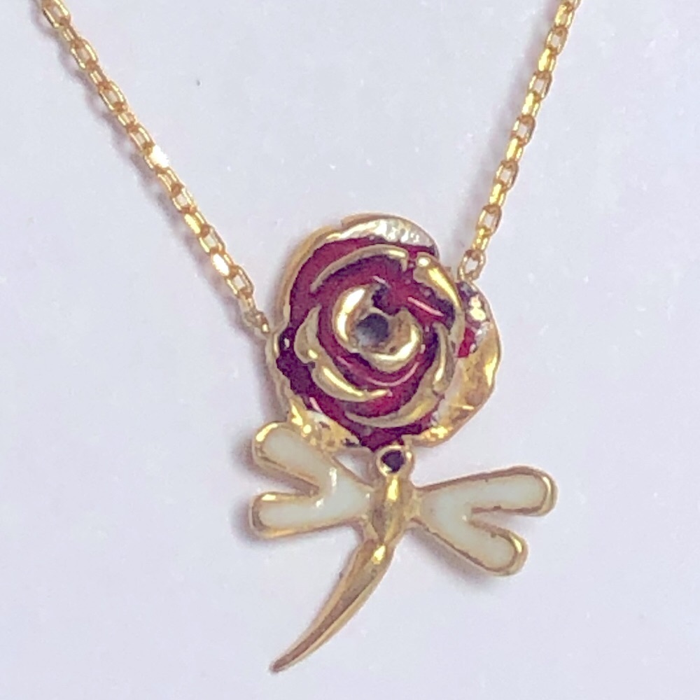 925 silver handmade red rose dragonfly necklace